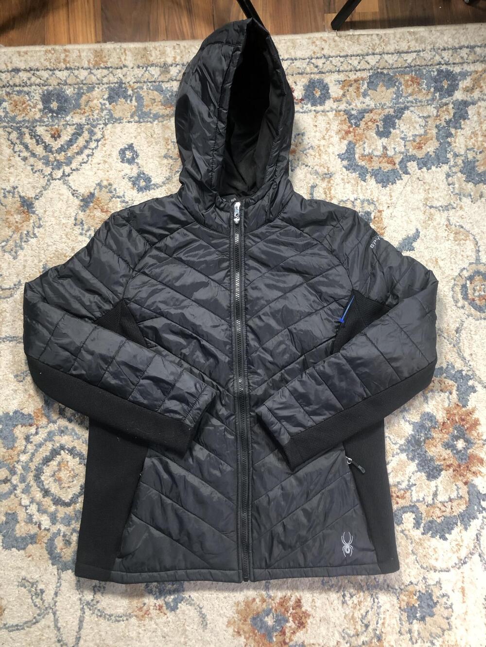 Spyder Ski Jacket Womens Large Black Hooded Quilted Insulated Full Zip Outdoor